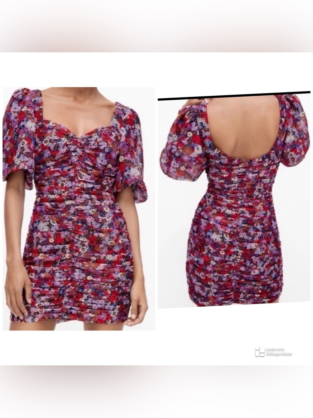 Zara Floral Ruched Mini Dress size S